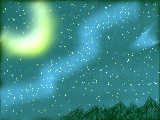 夜空：右奥の青い物体はハレー彗星のつもり；